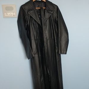 Black long leather coat